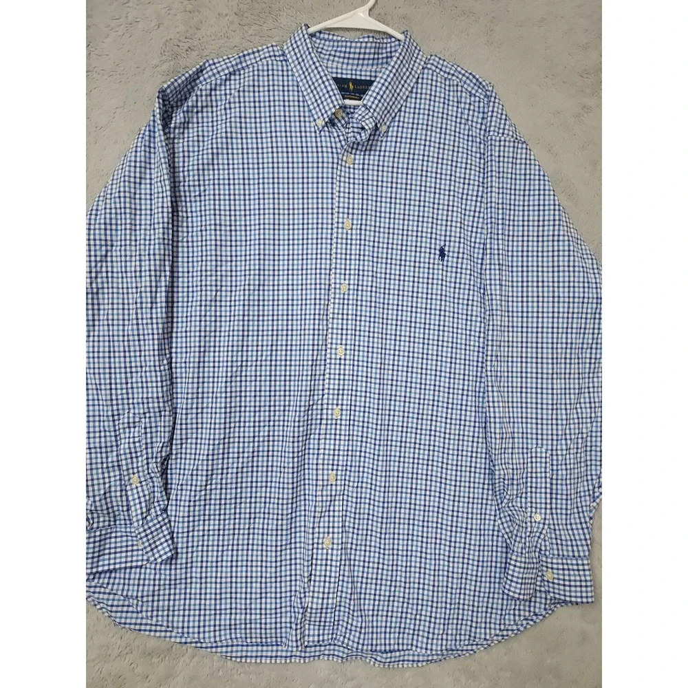 Polo Ralph Lauren Shirt Mens 2XB 2XL BIG Performance Gingham Button Down Blue